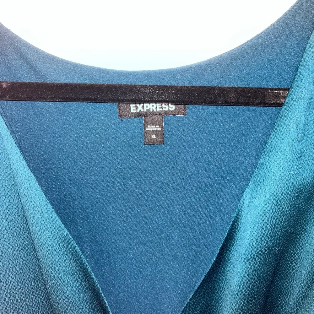 Express Deep Teal Long Sleeve Wrap Dress Dress XL - Picture 2 of 8